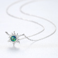 Sun Shape 925 Sterling Silver Vintage Opal Pendant Necklace